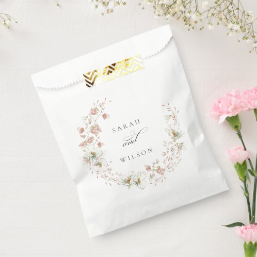 Blush White Rustic Meadow Floral Wreath Wedding Bedankzakje (Gezegeld)