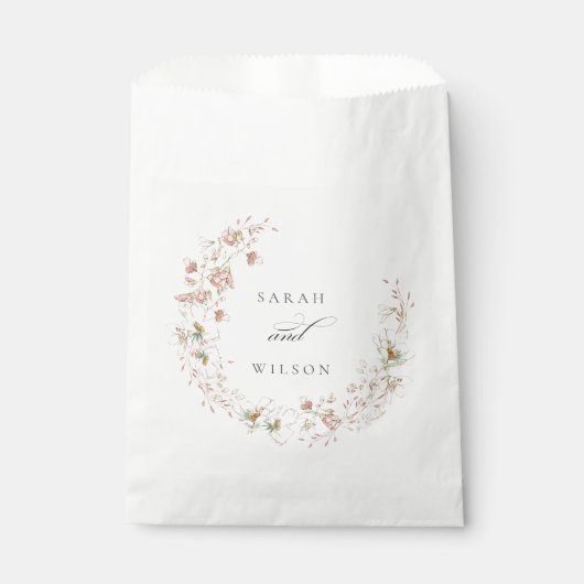 Blush White Rustic Meadow Floral Wreath Wedding Bedankzakje (Voorkant)