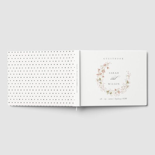 Blush White Rustic Meadow Floral Wreath Wedding Gastenboek (Volledig)