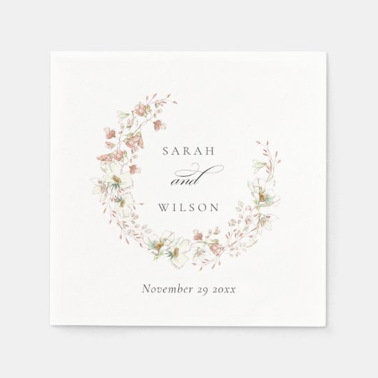 Blush White Rustic Meadow Floral Wreath Wedding Servet (Voorkant)
