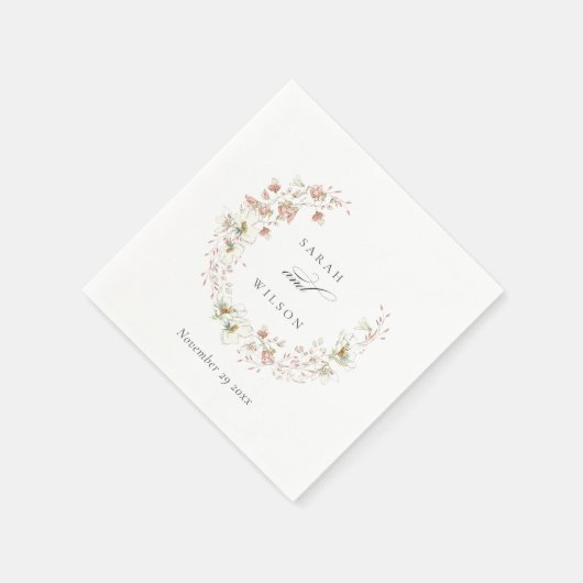 Blush White Rustic Meadow Floral Wreath Wedding Servet (Hoek)