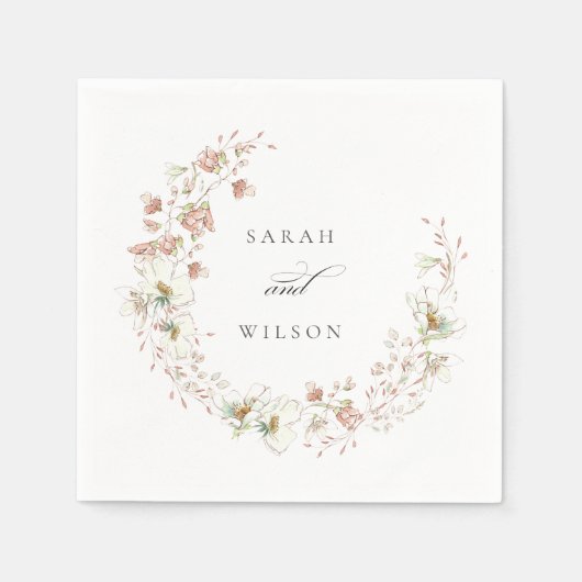 Blush White Rustic Meadow Floral Wreath Wedding Servet (Voorkant)