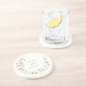 Blush White Rustic Meadow Floral Wreath Wedding Zandsteen Onderzetter (Zijkant)