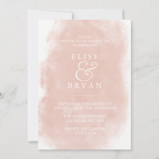 Blush & White Simple Modern Waterverf Wedding Kaart (Voorkant)