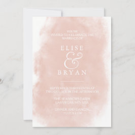 Blush & White Simple Modern Waterverf Wedding Kaart