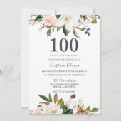 Blush & White Waterverf Flowers 100th Birthday Kaart (Voorkant)
