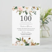 Blush & White Waterverf Flowers 100th Birthday Kaart (Staand voorkant)