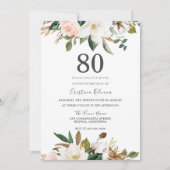 Blush & White Waterverf Flowers 80th Birthday Kaart (Voorkant)