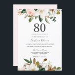 Blush & White Waterverf Flowers 80th Birthday Kaart<br><div class="desc">Blush & White Waterverf Flowers 80th Birthday Uitnodiging Bekijk overeenkomende objecten in Niche en nestwinkel</div>