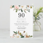 Blush & White Waterverf Flowers 90th Birthday Kaart (Staand voorkant)