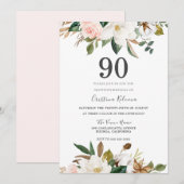 Blush & White Waterverf Flowers 90th Birthday Kaart (Voorkant / Achterkant)