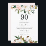 Blush & White Waterverf Flowers 90th Birthday Kaart<br><div class="desc">Blush & White Waterverf Flowers 90th Birthday Uitnodiging Bekijk overeenkomende objecten in Niche en nestwinkel</div>