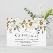 Blush & White Waterverf Flowers Bat Mizvah Kaart (Staand voorkant)