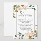 Blush & White Waterverf Flowers Border Weddenschap Kaart (Voorkant / Achterkant)