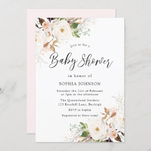 Blush White Winter Forest Baby shower Kaart