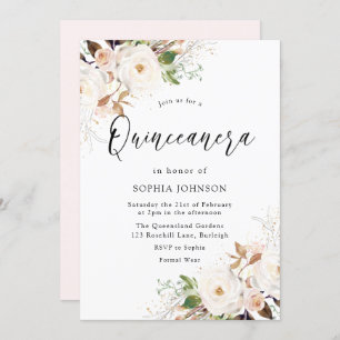 Blush White Winter Forest Quinceanera Party Kaart