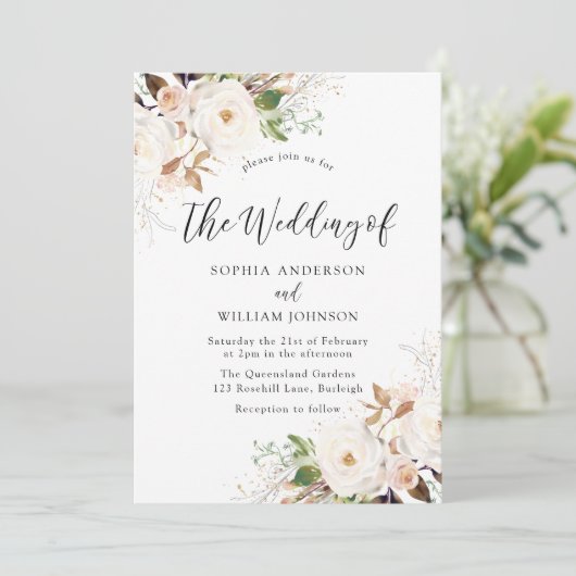 Blush White Winter Forest Wedding Invitation Kaart (Staand voorkant)