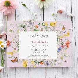 Blush wilde bloemen, bijen en vlinders Baby shower Kaart