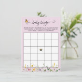 Blush wilde bloemen, bijen en vlinders Bingo spel Informatiekaartje (Staand voorkant)