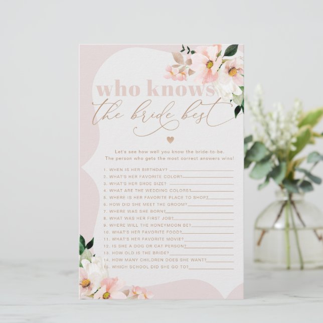 Blush wilde bloemen Wie weet de bruid beste spel (Staand voorkant)