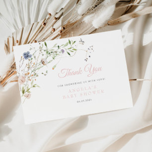 Blush Wildflower Baby shower Dank u kaart Notitiekaartje
