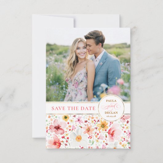 Blush Wildflower Bewaar de datumfotokaart Save The Date (Voorkant)