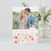 Blush Wildflower Bewaar de datumfotokaart Save The Date (Staand voorkant)