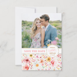 Blush Wildflower Bewaar de datumfotokaart Save The Date