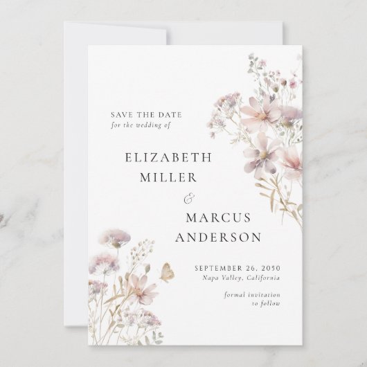 Blush Wildflower Boho Garden Wedding Save the Date (Voorkant)