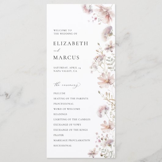 Blush Wildflower Boho Wedding Program Programmakaart (Voorkant)