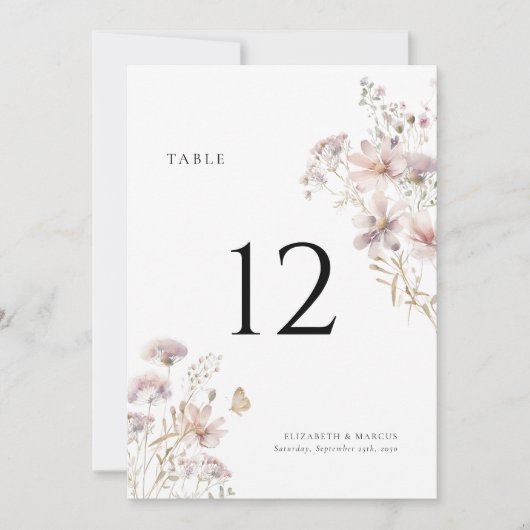 Blush Wildflower Boho Wedding Table Number (Voorkant)