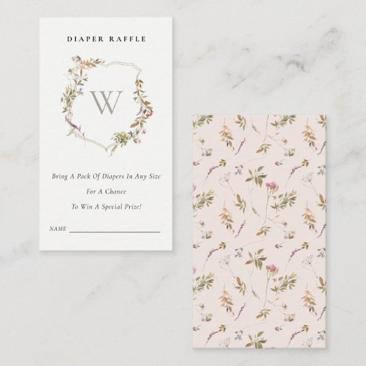 Blush Wildflower Crest Luier Raffle Baby shower Informatiekaartje (Voorkant / Achterkant)