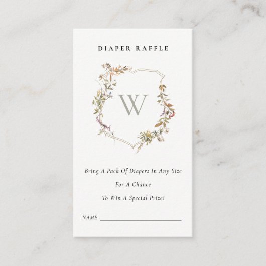 Blush Wildflower Crest Luier Raffle Baby shower Informatiekaartje (Voorkant)