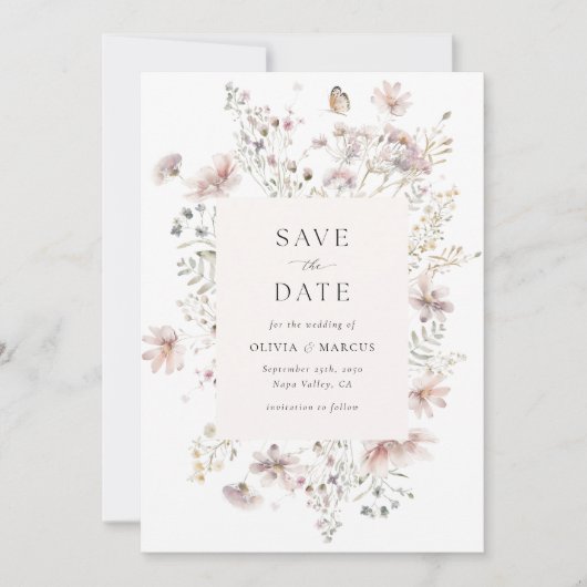 Blush Wildflower Elegant Frame Wedding Save The Date (Voorkant)