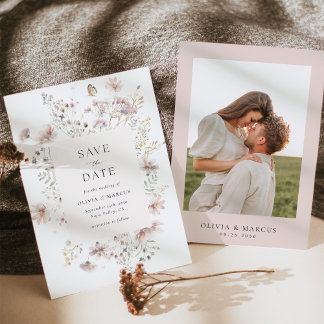 Blush Wildflower Elegant Frame Wedding Save The Date