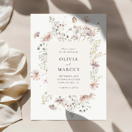 Blush Wildflower Elegant Serif Wedding Invitation Kaart