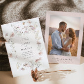 Blush Wildflower Elegant Serif Wedding Invitation Kaart