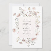 Blush Wildflower Elegant Serif Wedding Invitation Kaart (Voorkant)