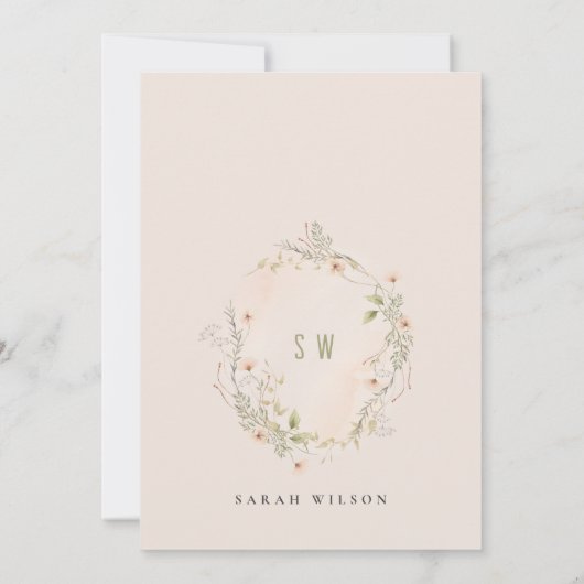 Blush Wildflower Flora Wreate Vrijgezellenfeest In Bedankkaart (Achterkant)