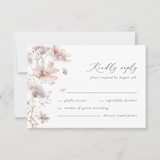 Blush Wildflower Floral Boho Wedding RSVP Card Kaartje (Voorkant)