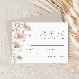 Blush Wildflower Floral Boho Wedding RSVP Card Kaartje