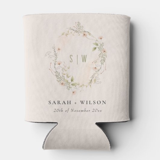 Blush Wildflower Floral Monogram Wreatding Wedding Blikjeskoeler (Achterkant)