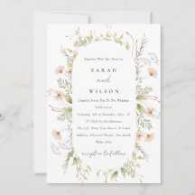 Blush Wildflower Floral Wreath Wedding Invite