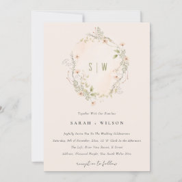 Blush Wildflower Floral Wreath Wedding Invite Bedankkaart
