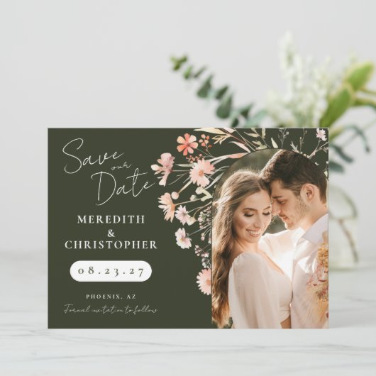 Blush Wildflower Foto Sla de datum op Save The Date (Staand voorkant)