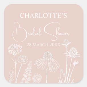 Blush Wildflower geschetst Bloemen Vrijgezellenfee Vierkante Sticker