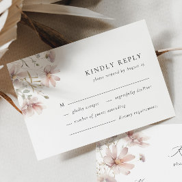 Blush Wildflower Minimaal Boho Trouw RSVP Kaart