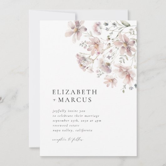 Blush Wildflower Minimal Boho Wedding Invitation Kaart (Voorkant)
