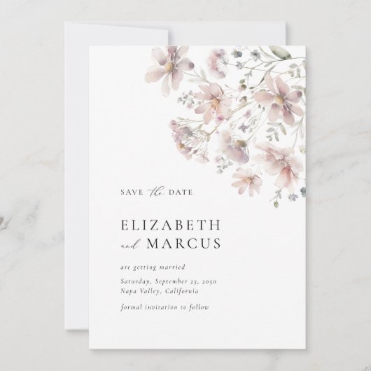 Blush Wildflower Minimal Wedding Save the Date (Voorkant)