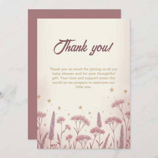 Blush Wildflower Rustiek Baby shower Bedankt Card Kaart (Voorkant / Achterkant)